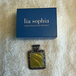 Lia Sophia Mother of Pearl pendant engraved filigree design slide dual sided